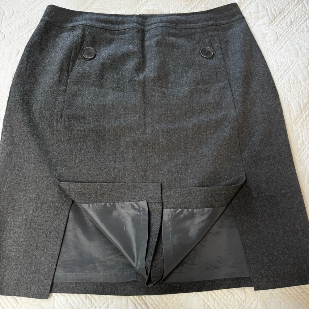 Talbots Gray Wool Front Slit Skirt Size 14